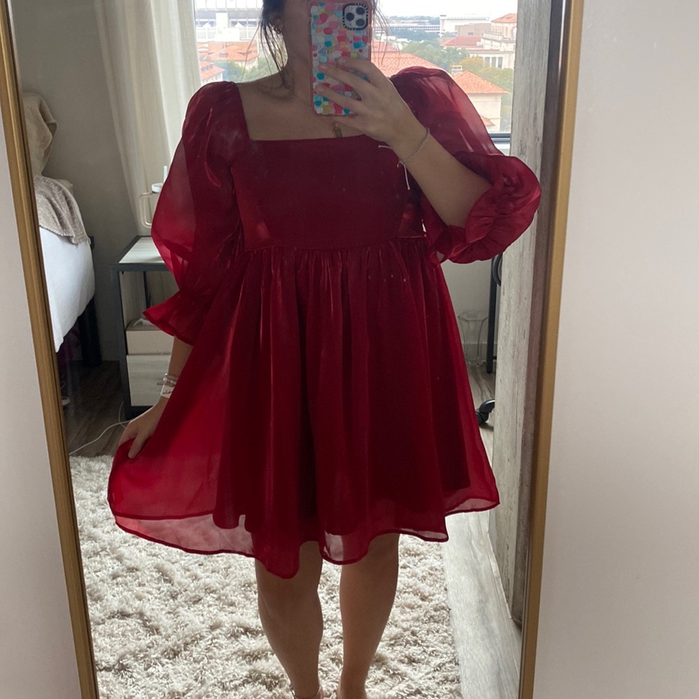Iridescent Red Babydoll Dress